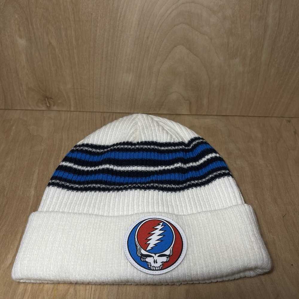 Ripple Junction Grateful Dead Steal Your Face Patch White Beanie Blue Striped‎